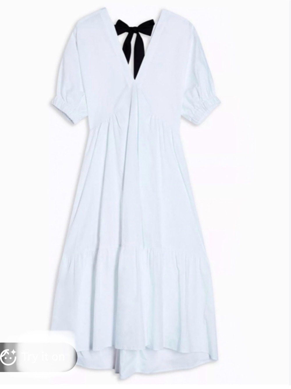 Topshop White V-Neck Tiered Maxi Dress with Black Neck Detail